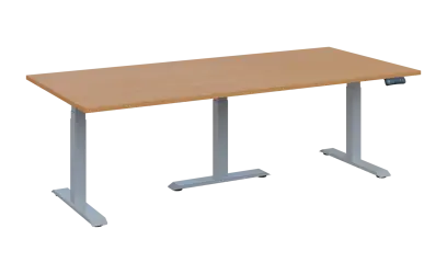 FLEXIMEET 220-100 výškově nastavitelný stůl, kovová podnož stříbrná, deska 25 mm, široký 2200 mm, buk royal